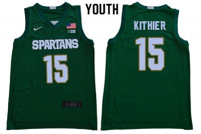 Youth Michigan State Spartans NCAA #15 Thomas Kithier Green Authentic Nike 2020 Stitched College Basketball Jersey BU32Q72OA
